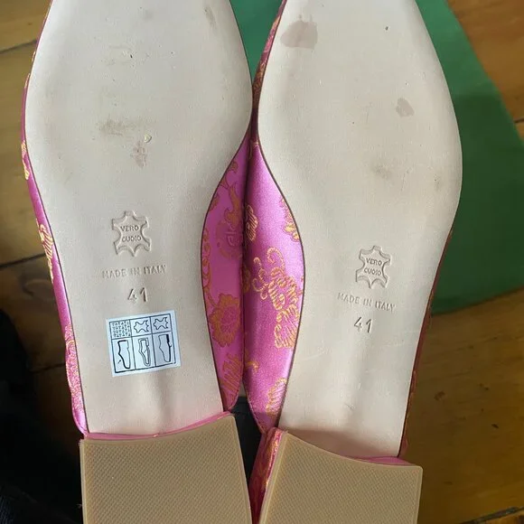 Ann Mashburn Pink and Orange Jacquard Floral Flats with Mule Buckle - Picture 8 of 8